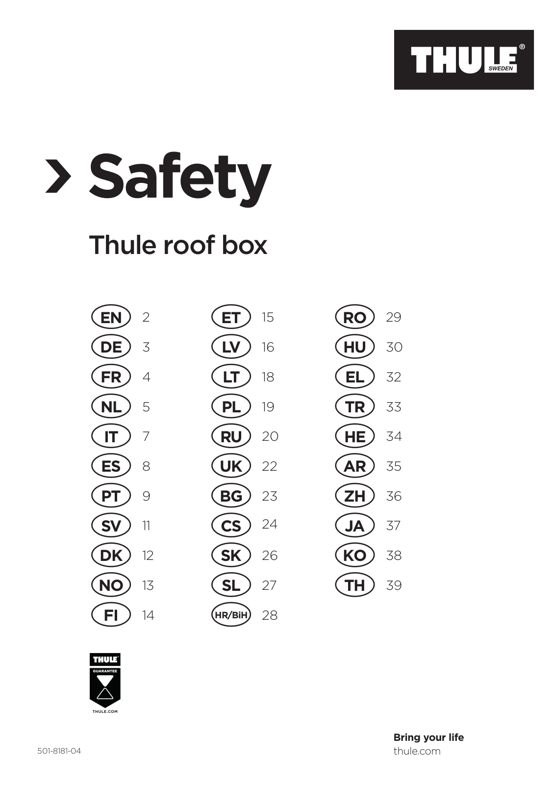 Thule roof box Safety