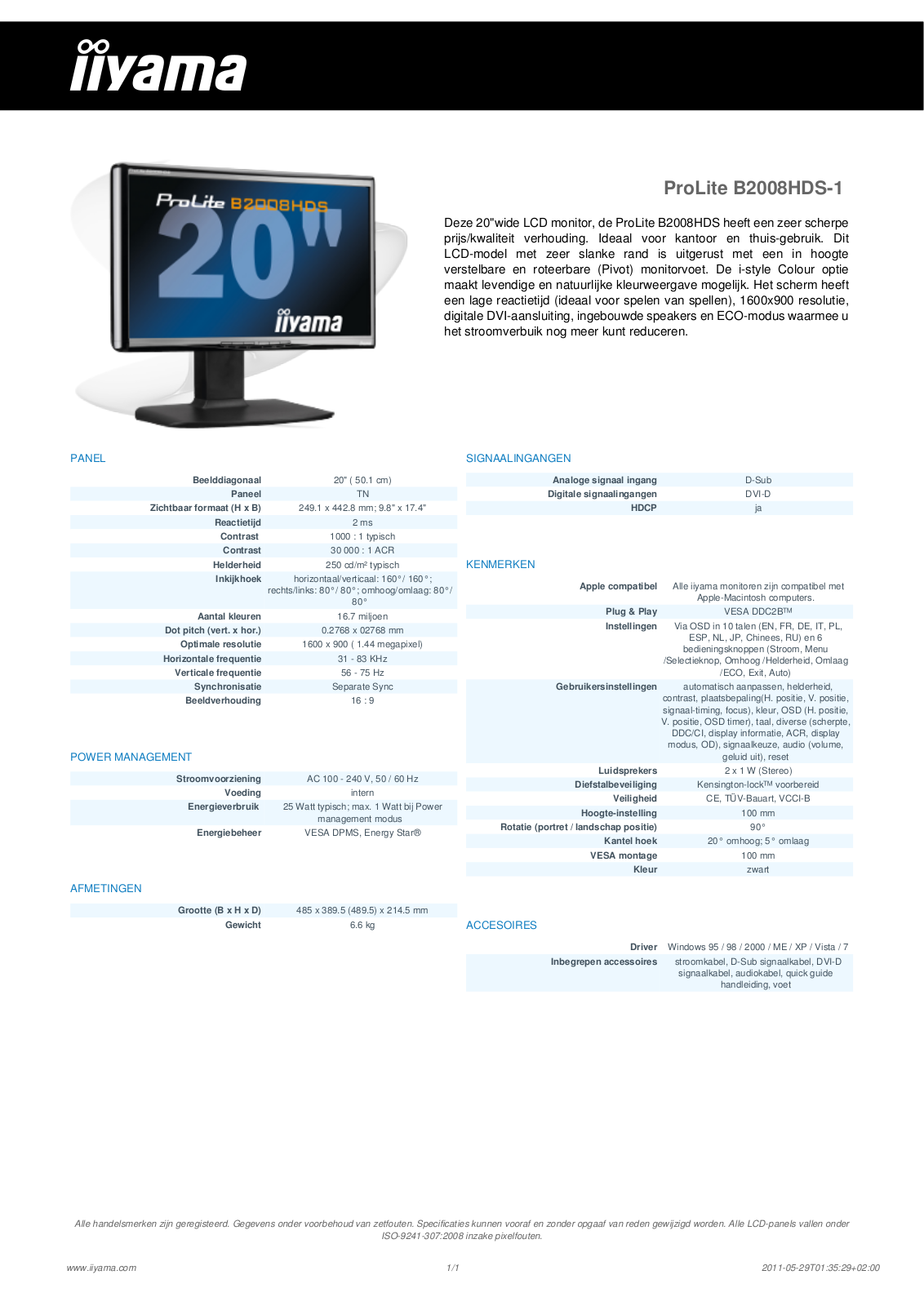 Iiyama PROLITE B2008HDS User Manual