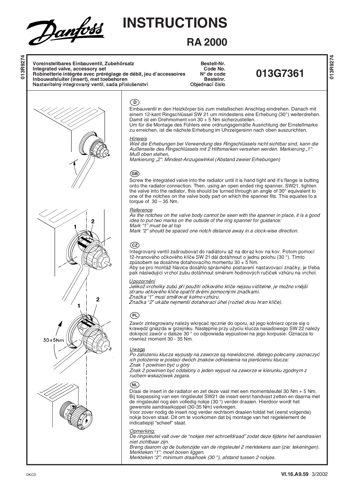 Danfoss 013G7361 Installation guide