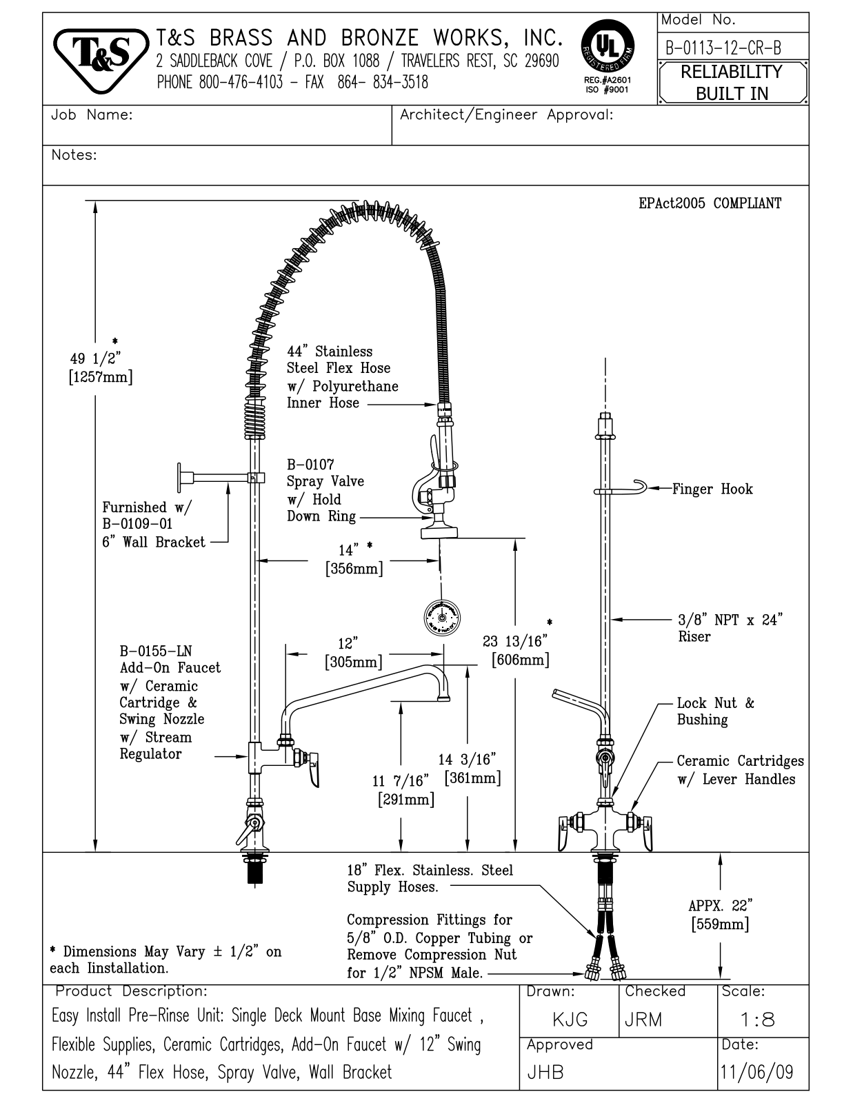 T&S Brass B-0113-12-CR-B User Manual