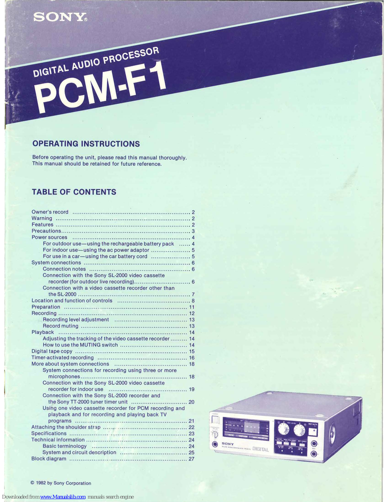 Sony PCM-F1 Operating Instructions Manual - ManualMachine.com