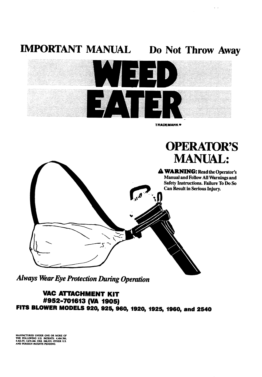 Weed Eater 920 User Manual