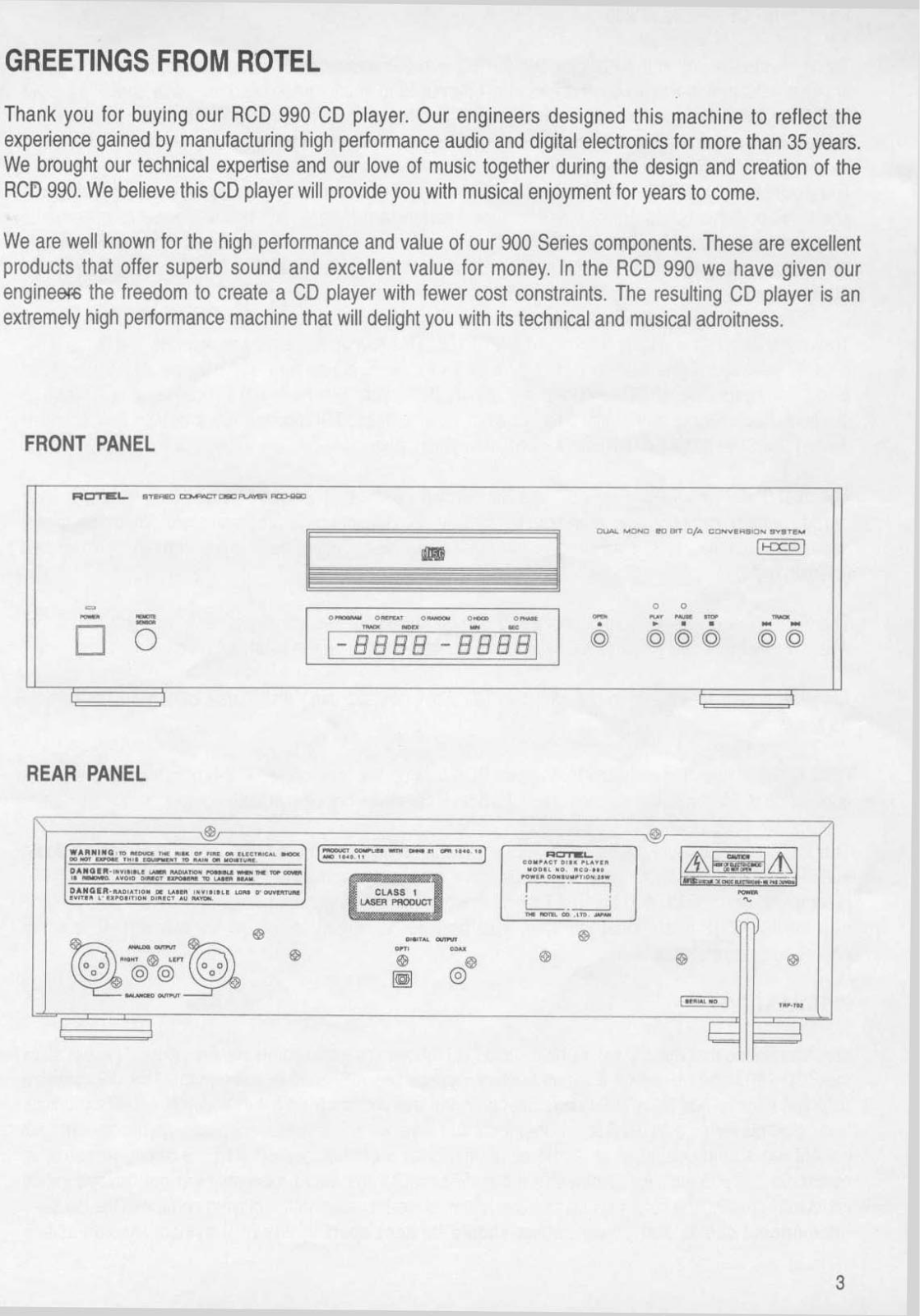 Rotel RCD 990 User Manual