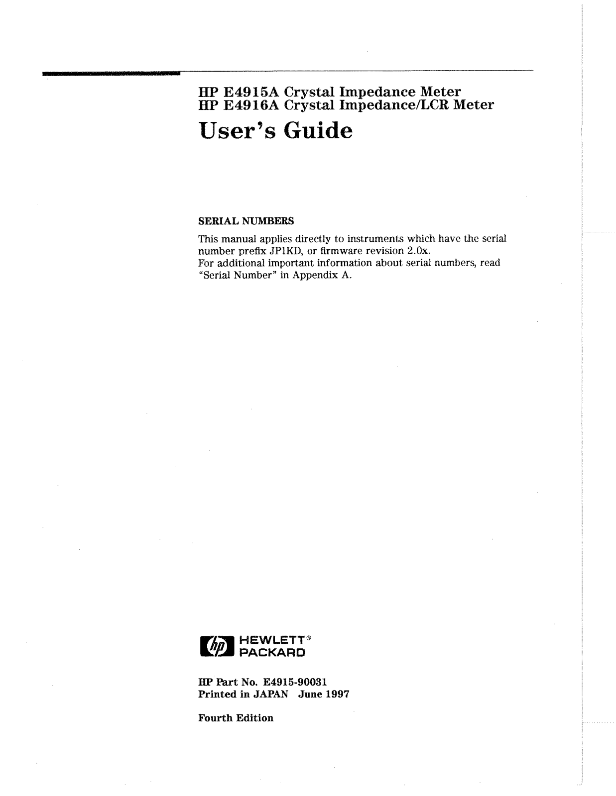 HP (Hewlett-Packard) E4915A, HP4916A User Manual