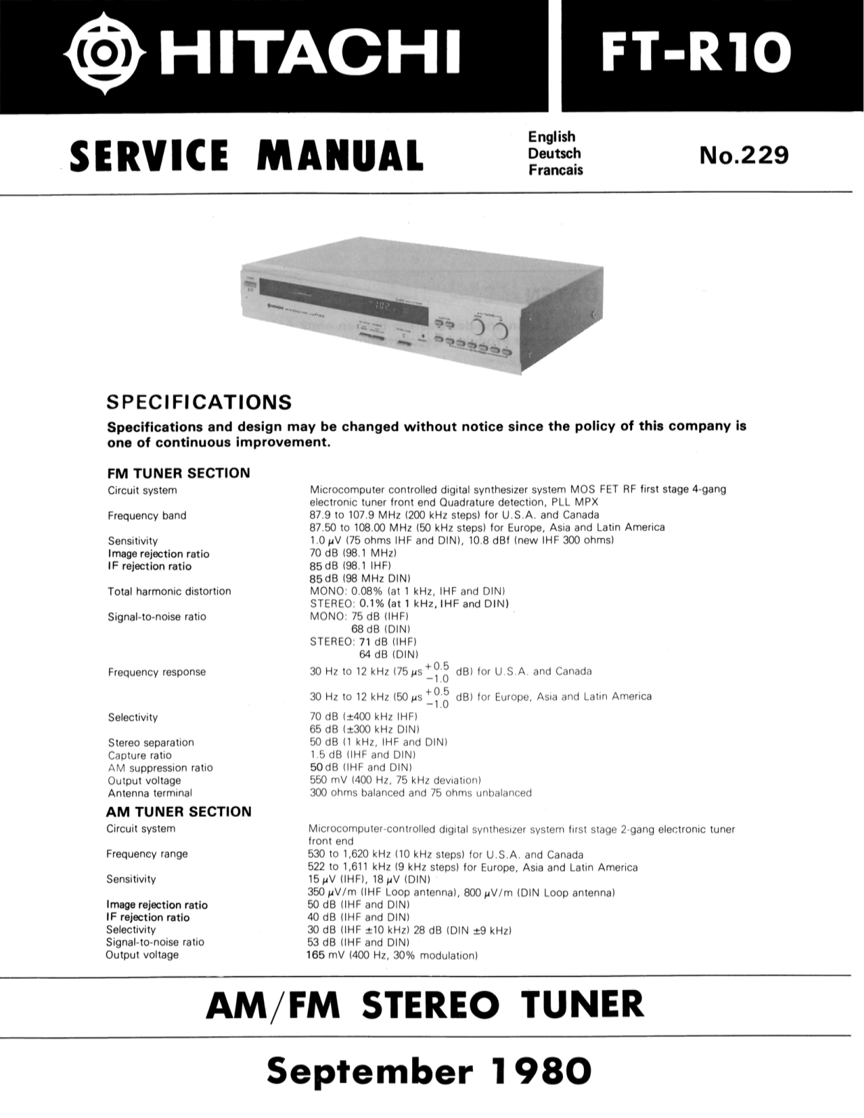 Hitachi FTR-10 Service Manual