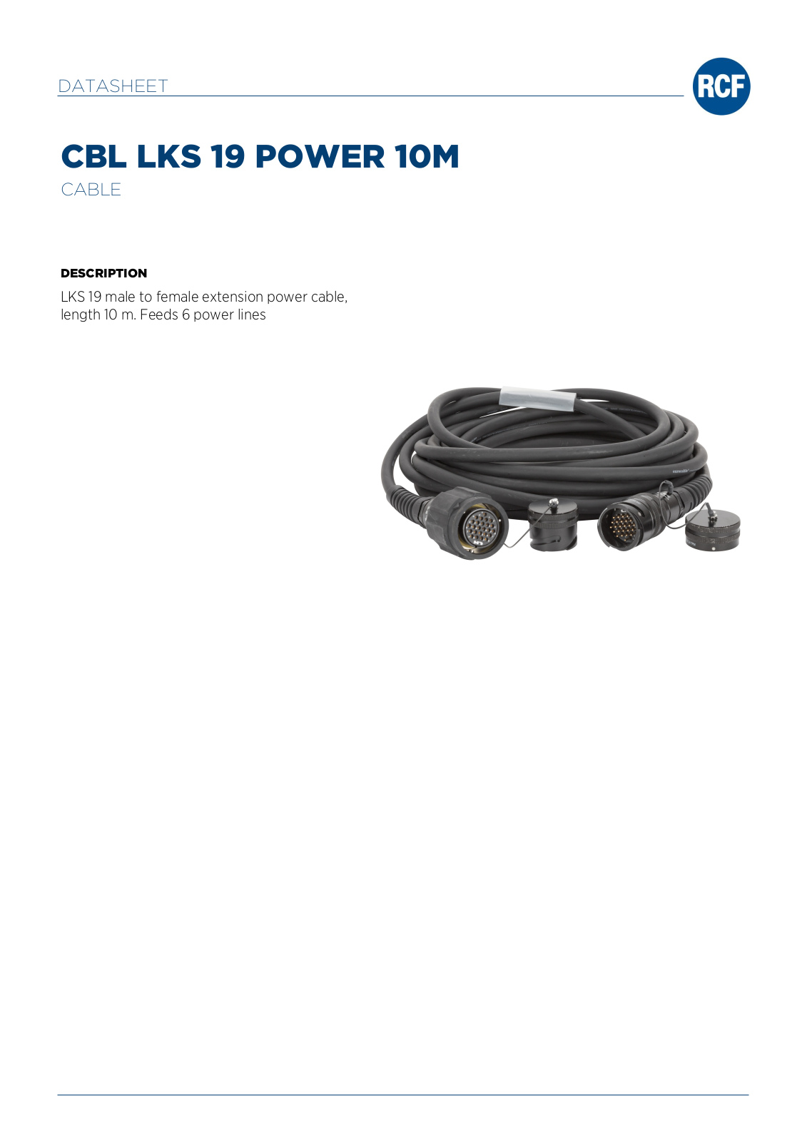 RCF LKS-19-10-PWR-CABLE Data Sheet