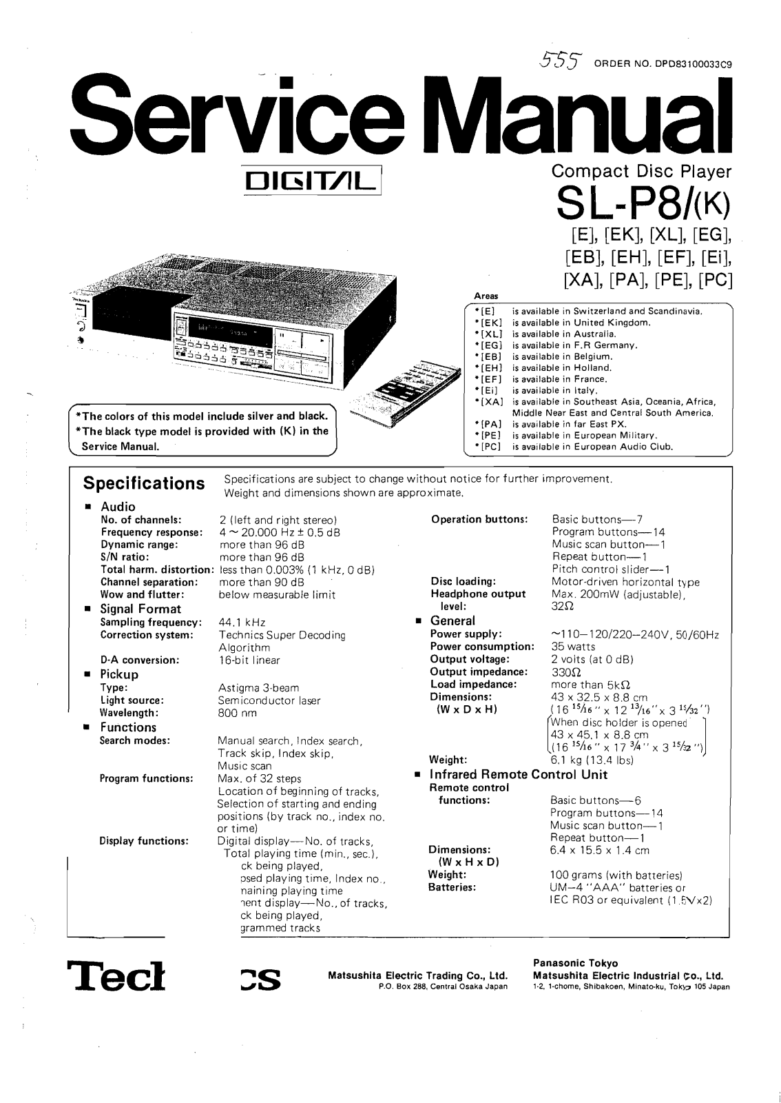 Technics SL-P-8 Service Manual