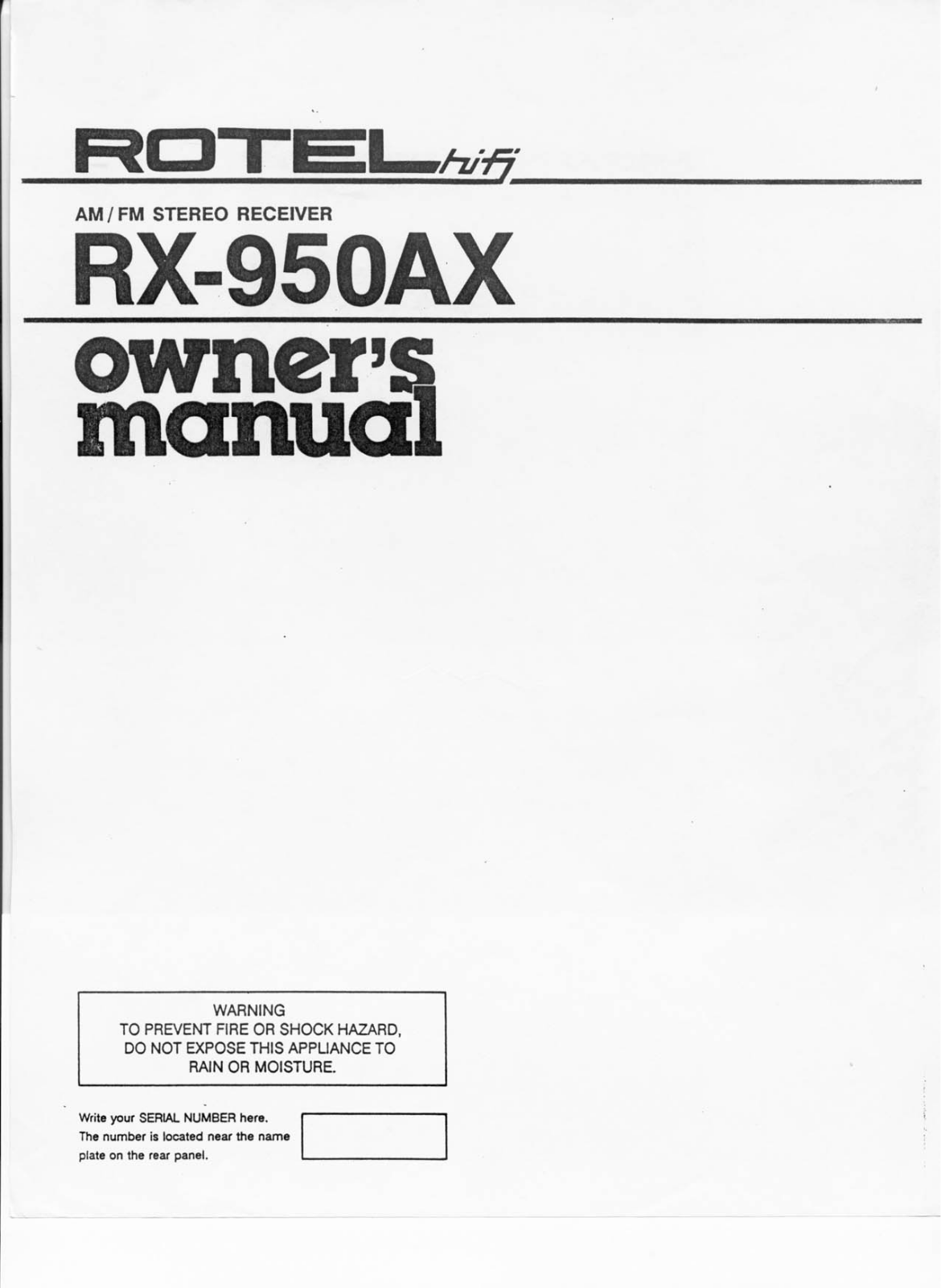 Rotel RX-950AX User Manual