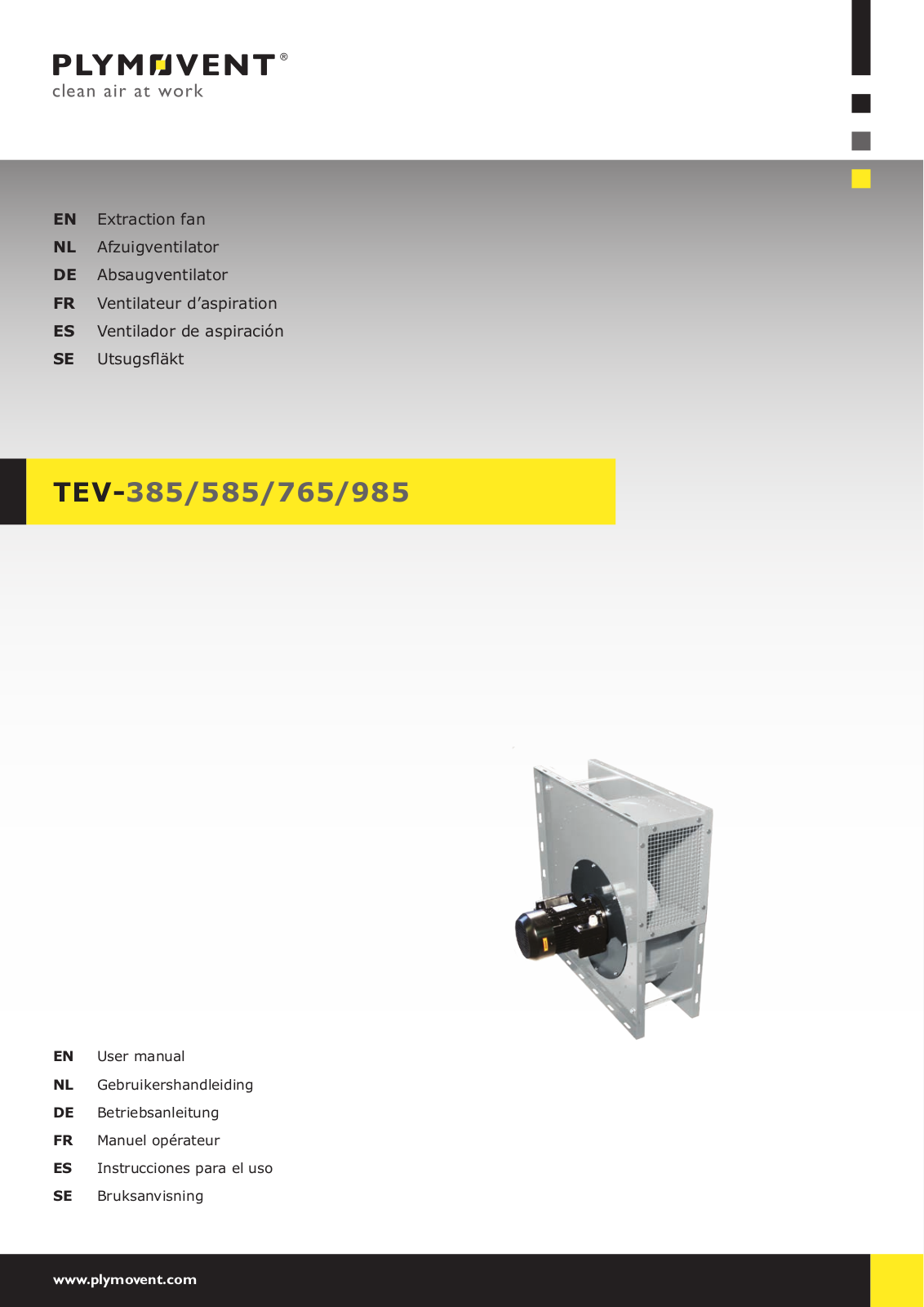 Plymovent TEV-385, TEV-765, TEV-985, TEV-585 User Manual