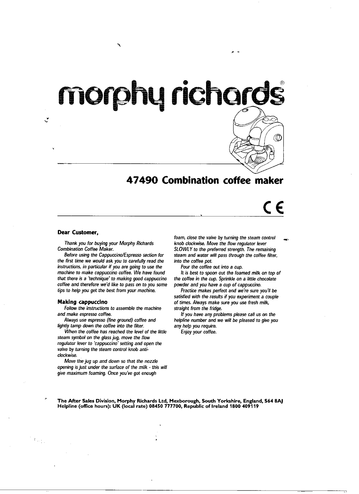 Morphy richards COMBINATION COFFEE MAKER user Manual