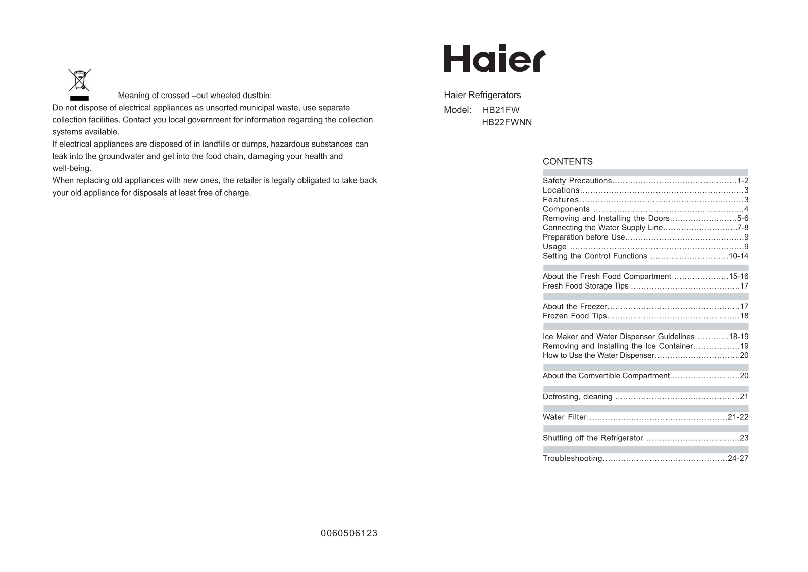 HAIER HB22FWNN User Manual