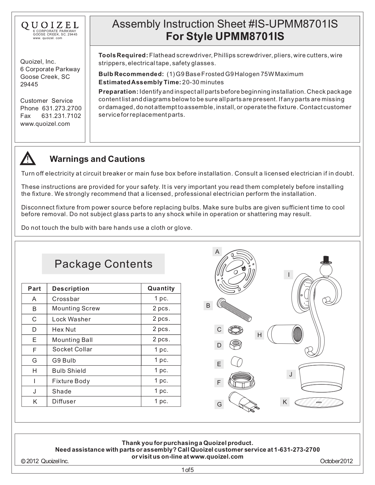 Quoizel UPMM8701IS User Manual