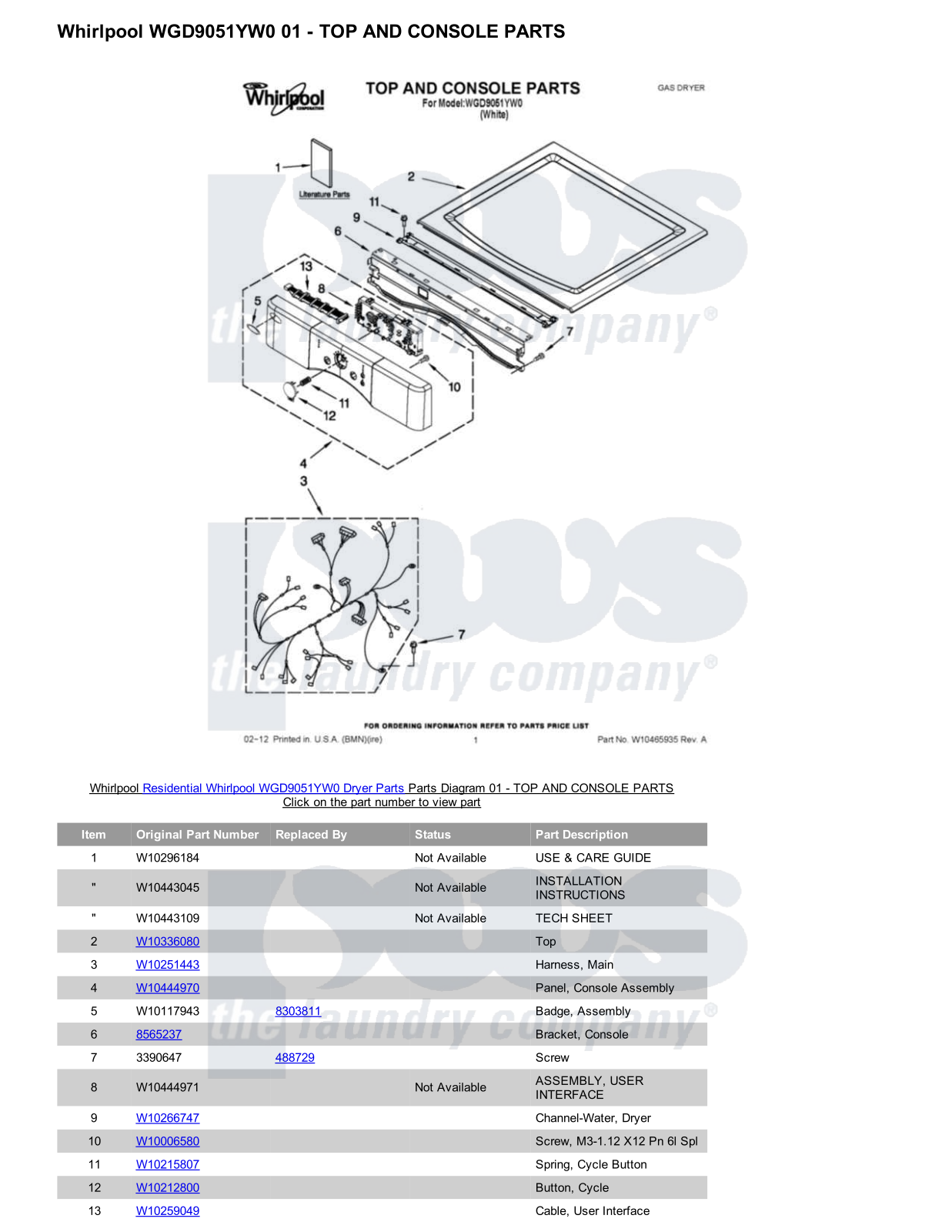 Whirlpool WGD9051YW0 Parts Diagram