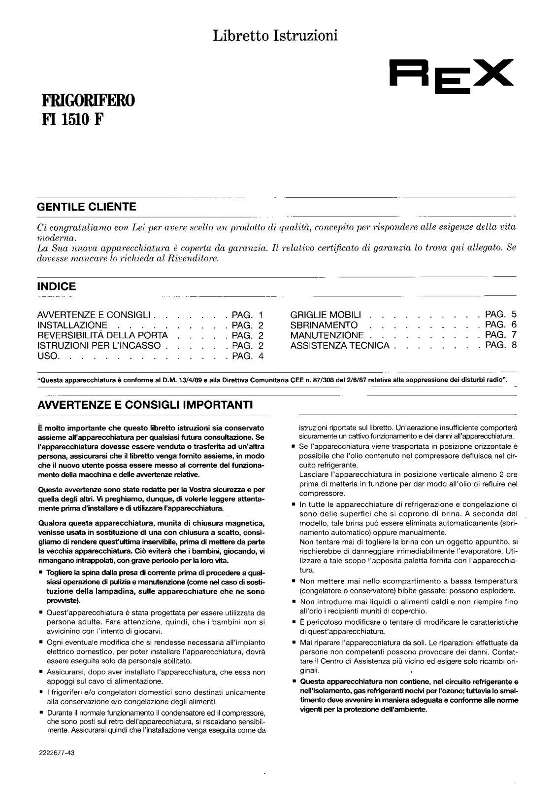 Rex FI1510F User Manual