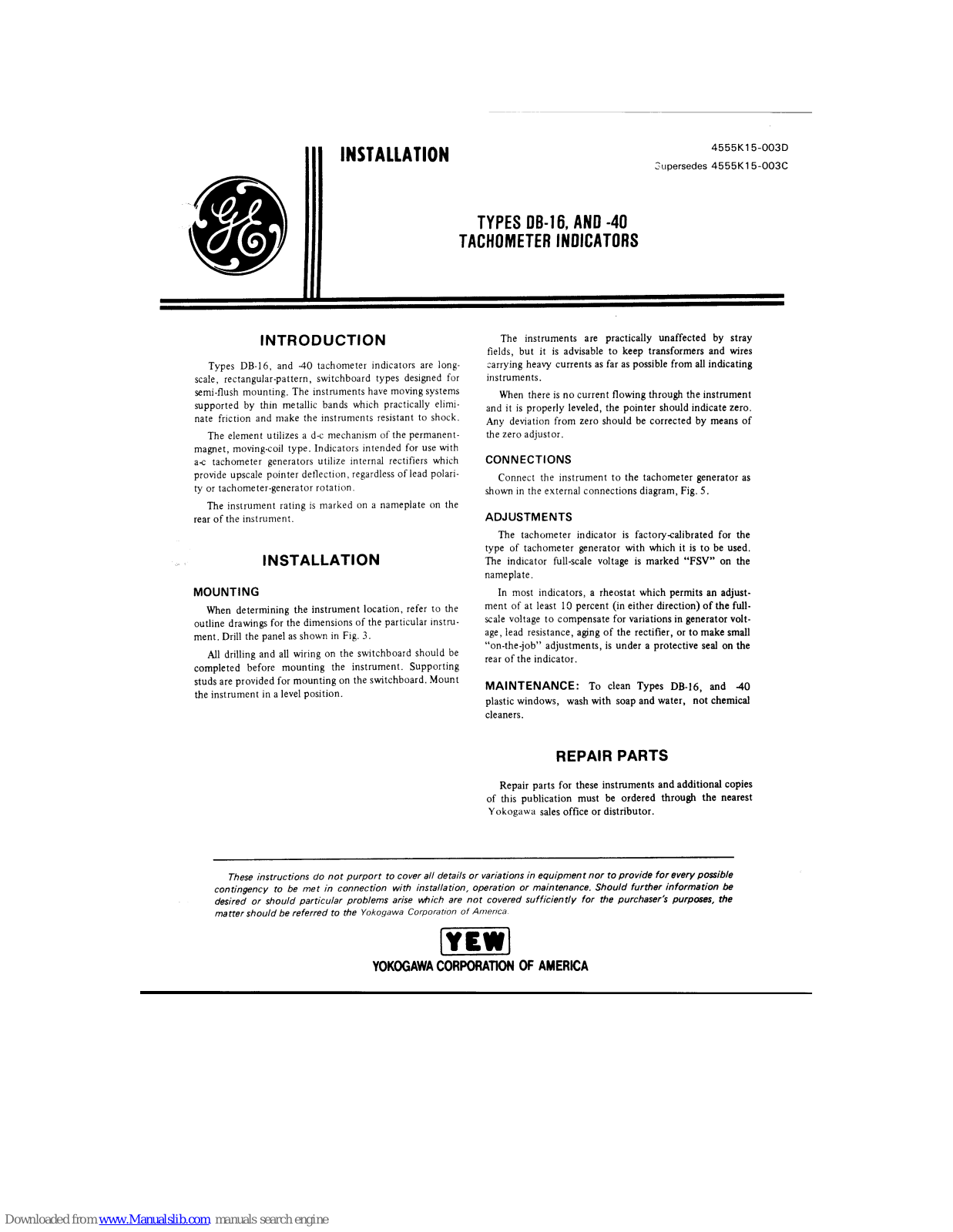 GE DB-16, DB-40 Installation Manual