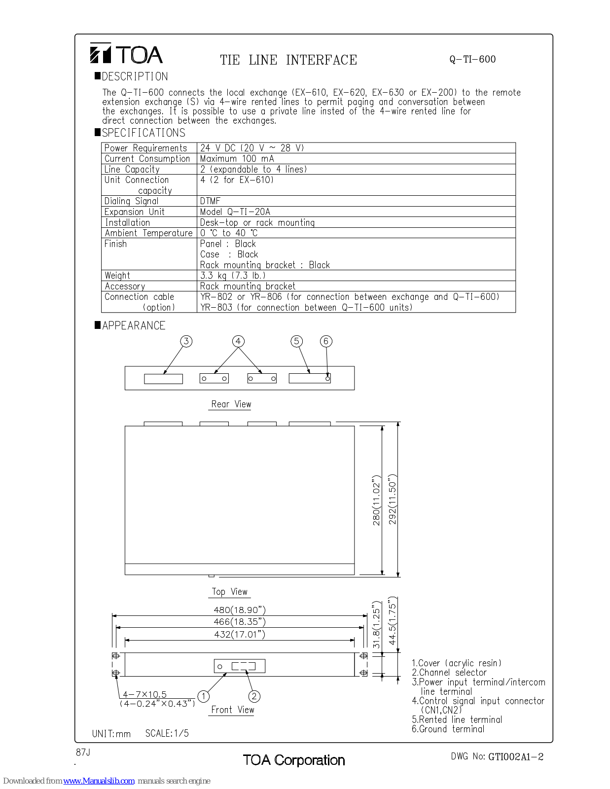 Toa Q-TI-600 Specifications