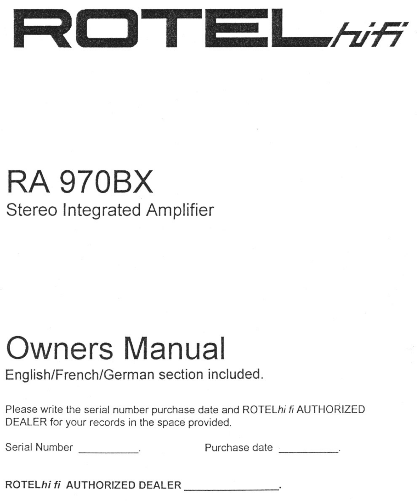 Rotel RA970BX User Manual