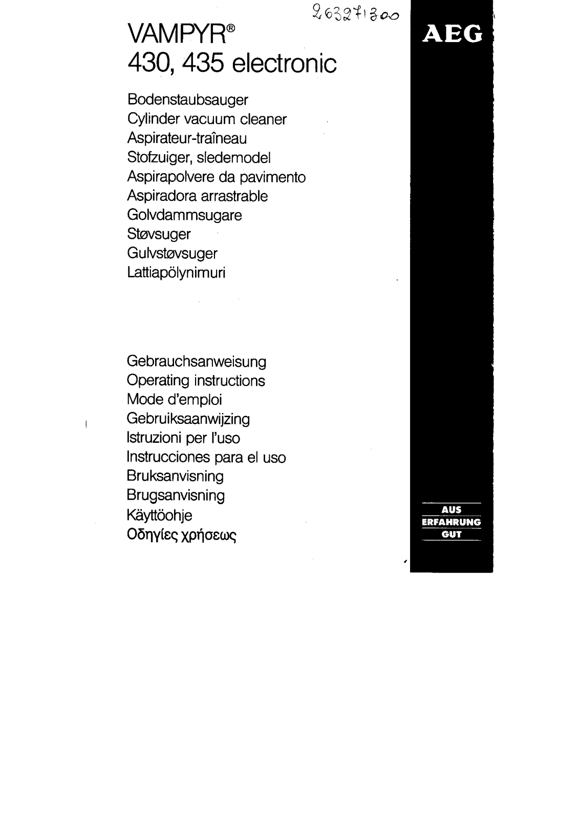 AEG-Electrolux VAMPYR 435, VAMPYR 430.0, VAMPYR 430.2, VAMPYR 433, VAMPYR 430.1 User Manual