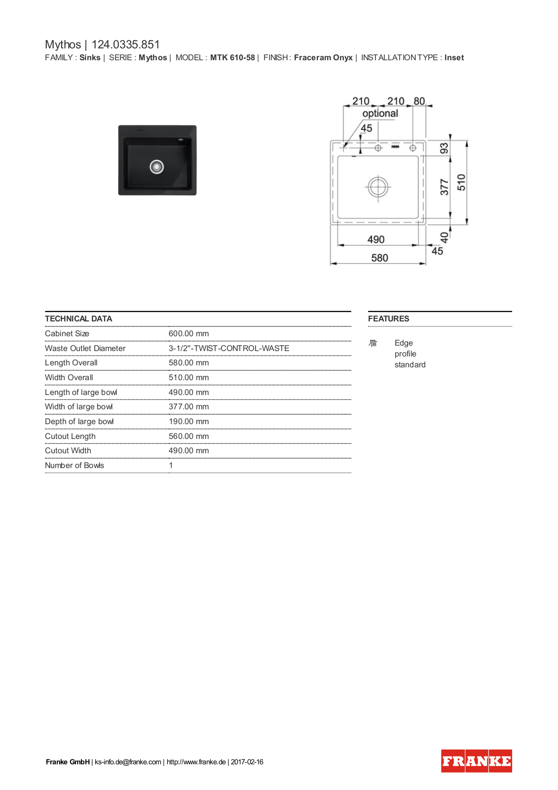 Franke 124.0335.851 Service Manual