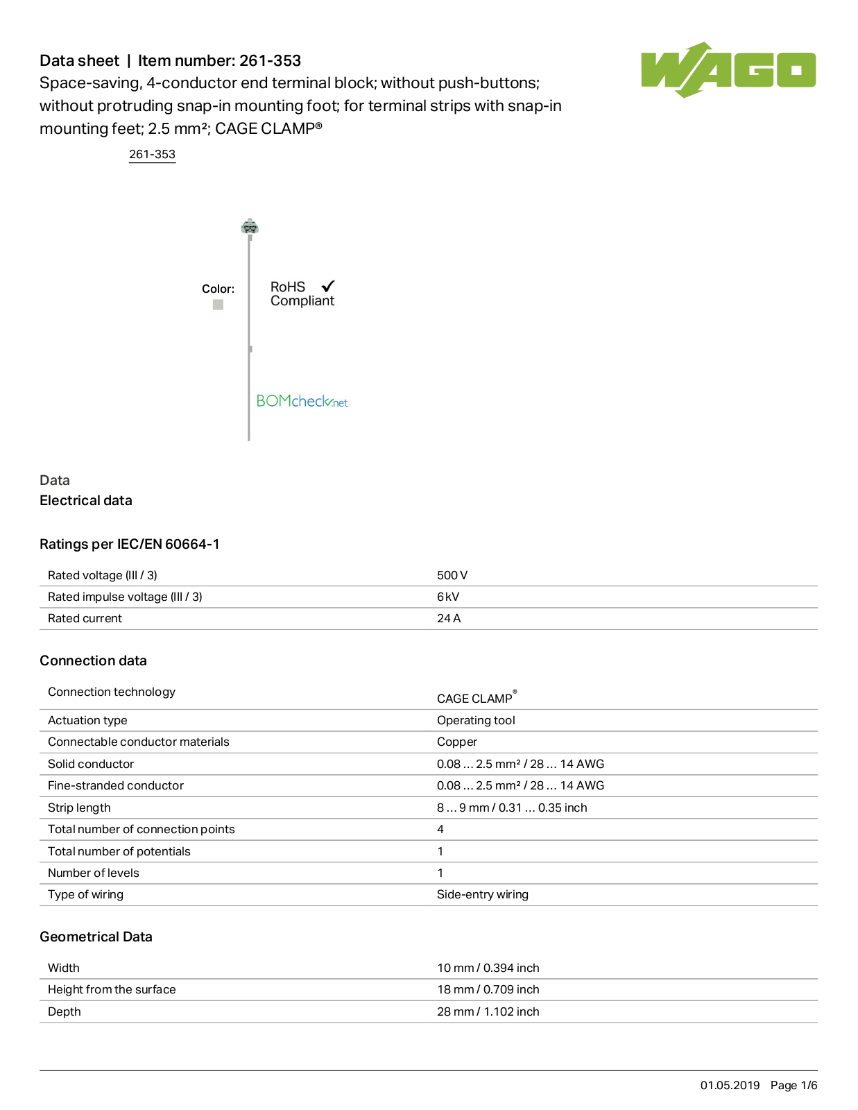 Wago 261-353 Data Sheet