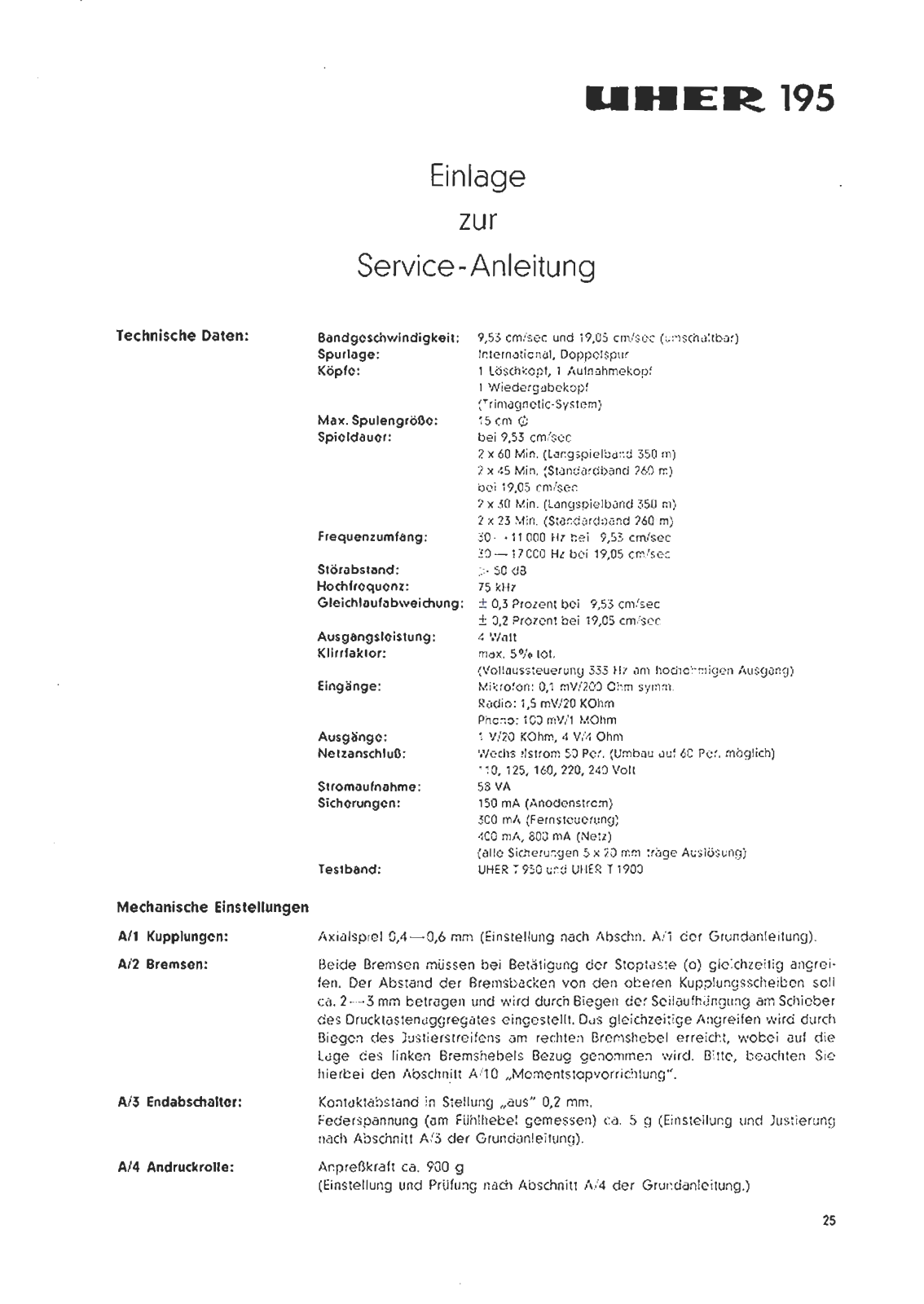 Uher 195 Service manual