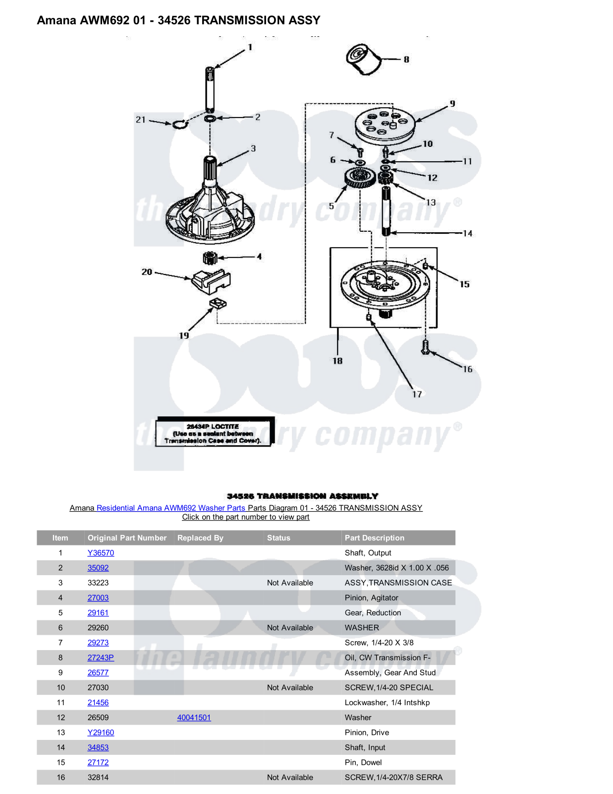 Amana AWM692 Parts Diagram