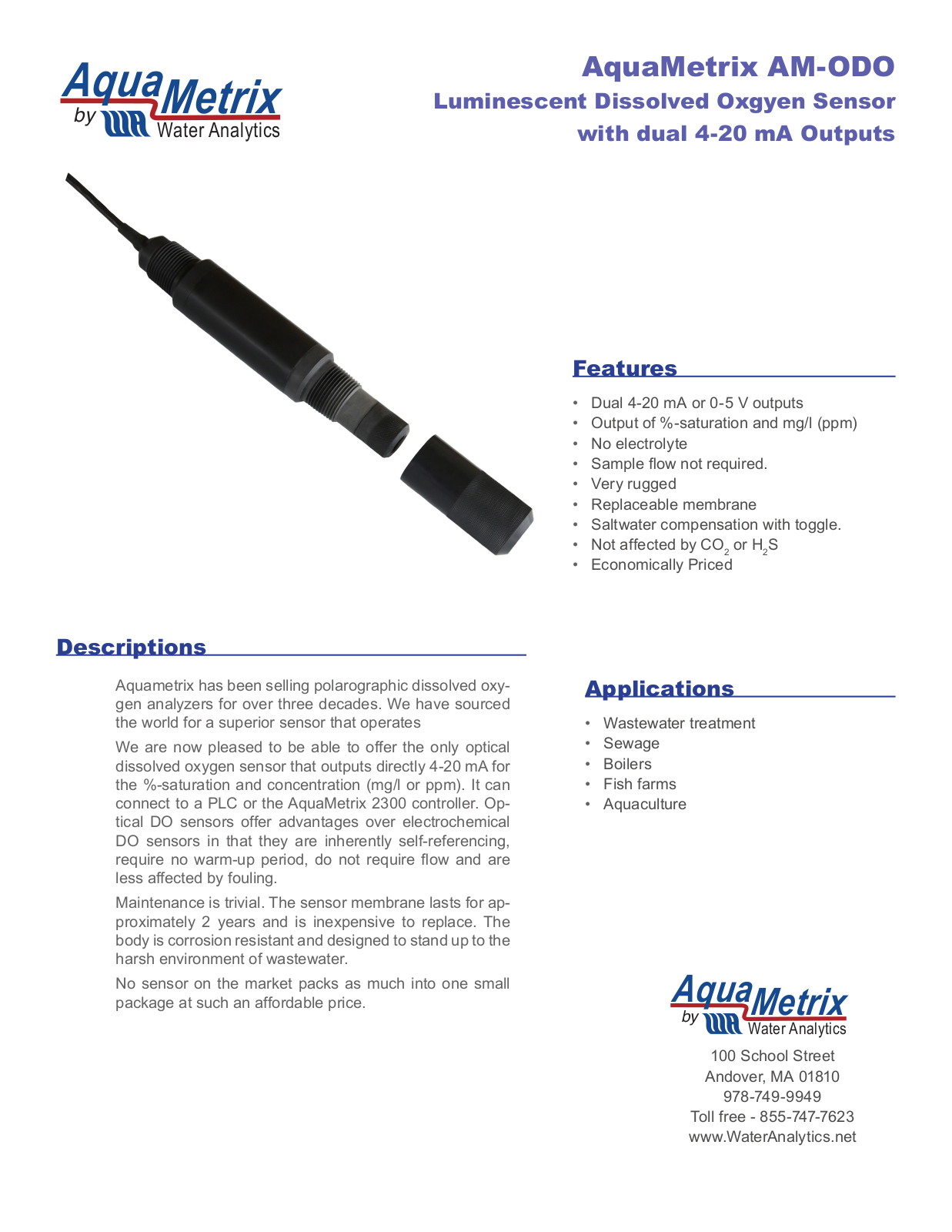 AquaMetrix AM-ODO Specifications