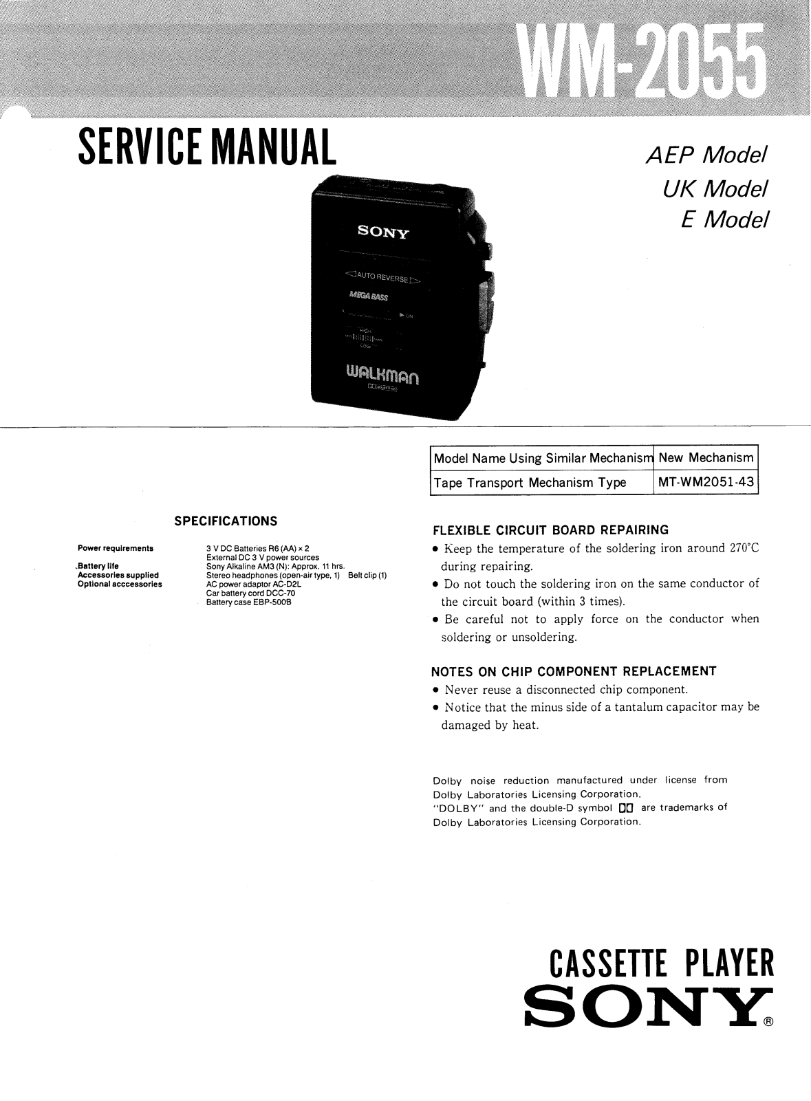 Sony WM-2055 Service manual