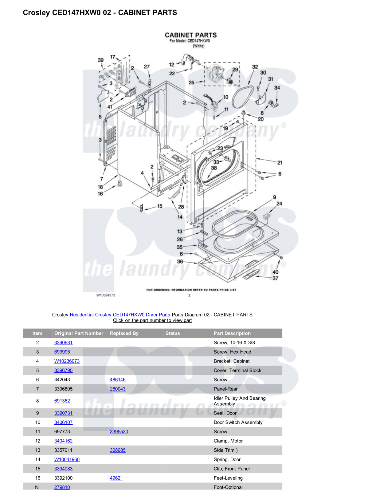 Crosley CED147HXW0 Parts Diagram