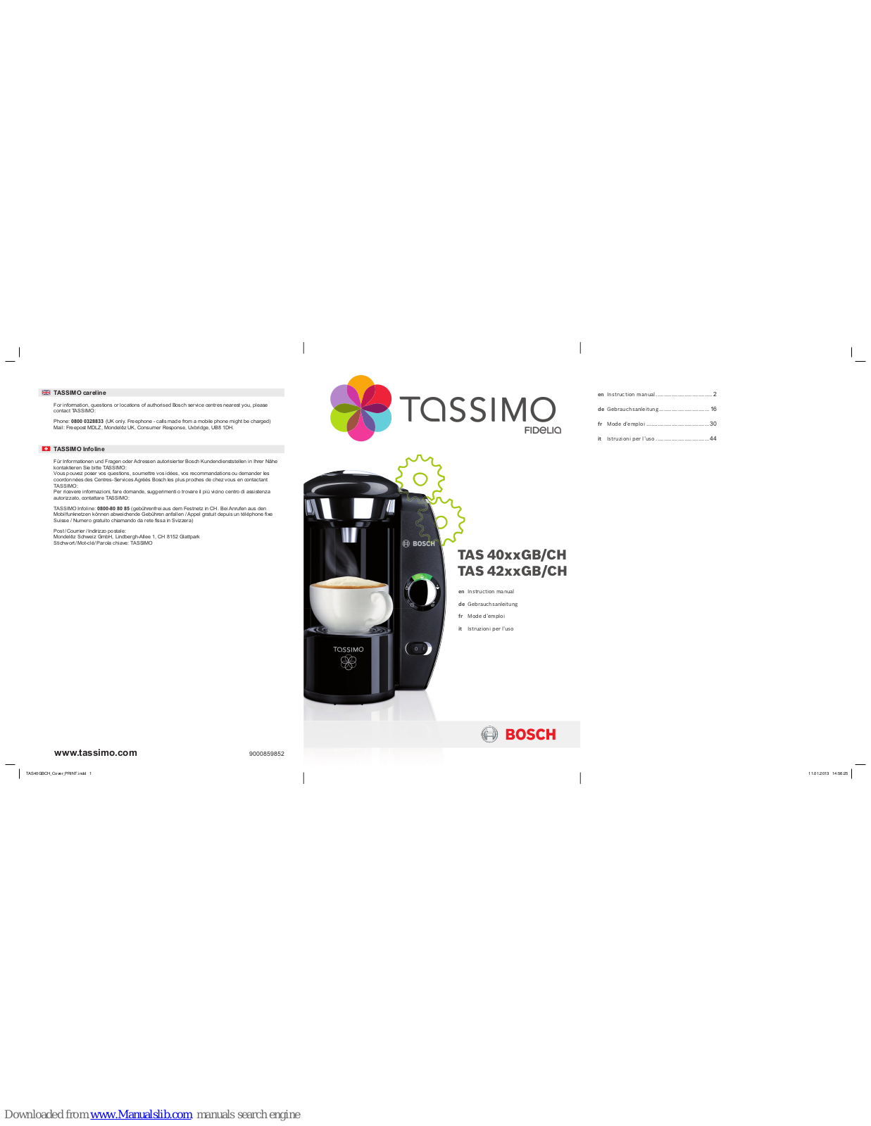 Tassimo TAS 40xxGB/CH, TAS 42xxGB/CH Instruction Manual