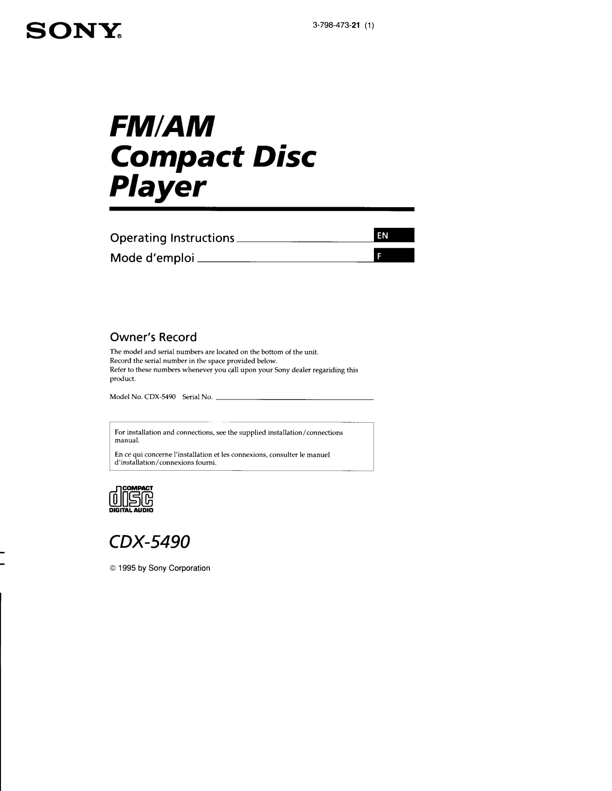 Sony CD-X5490 User Manual