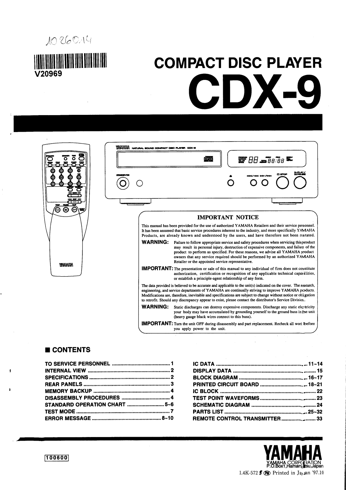 Yamaha CDX-9 Service Manual