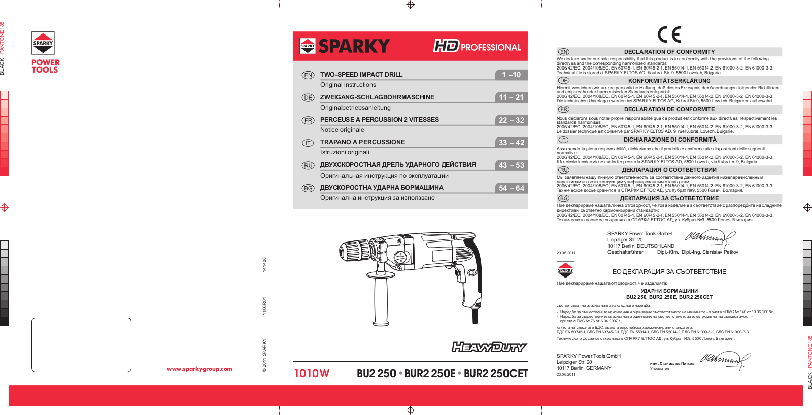 Sparky Group BU2 201, BU2250, BUR2250E, BUR2250CET, BUR2 201E Original Instructions Manual