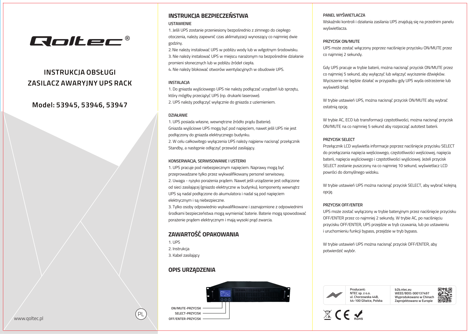 QOLTEC Rack 3kVA 2400W LCD User guide