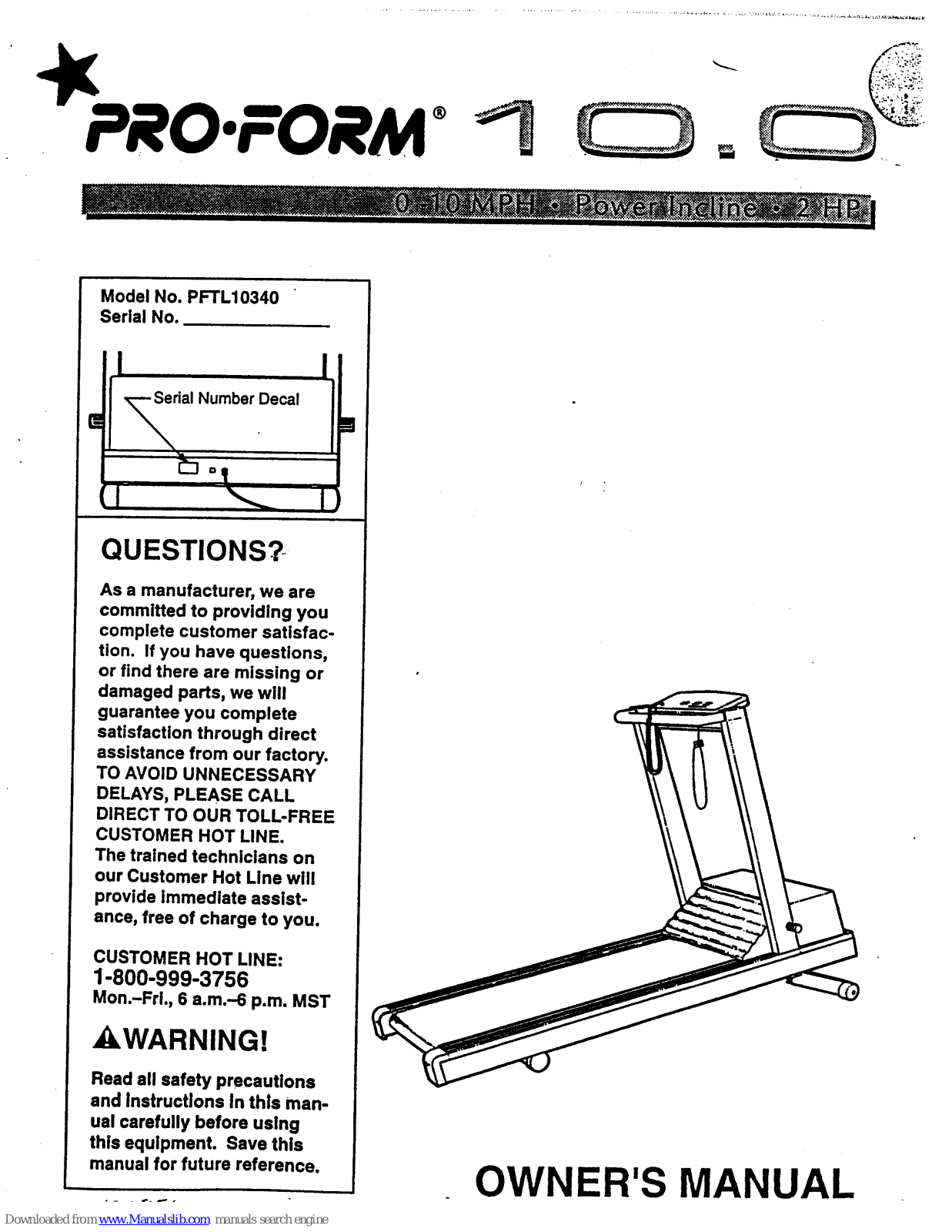 ProForm 1030, 10.0, PFTL10340 User Manual