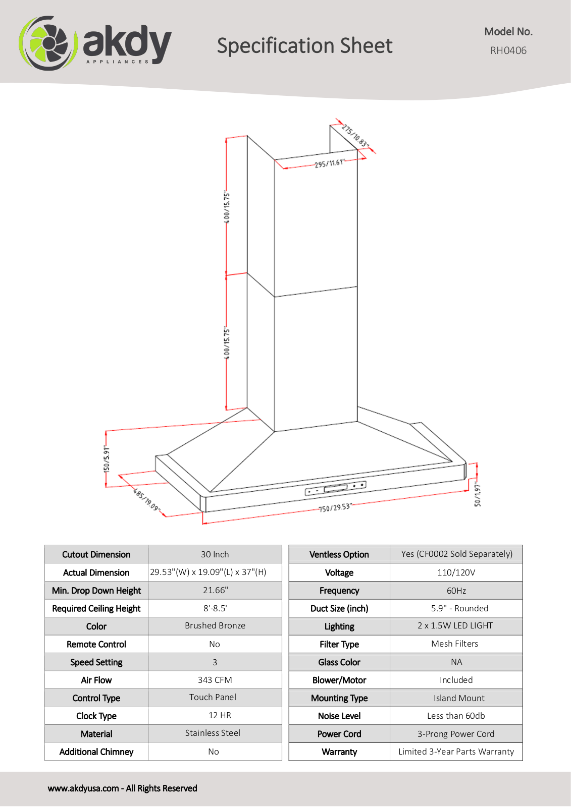 AKDY RH0406 Specifications