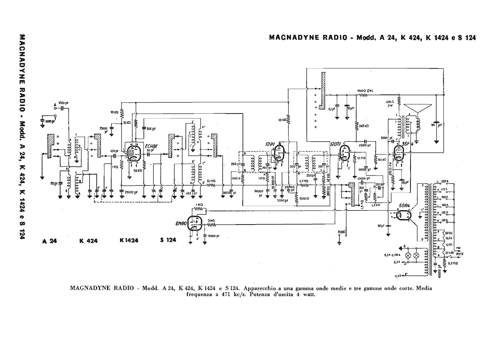 Magnadyne a24, k424, k1424, s124 schematic