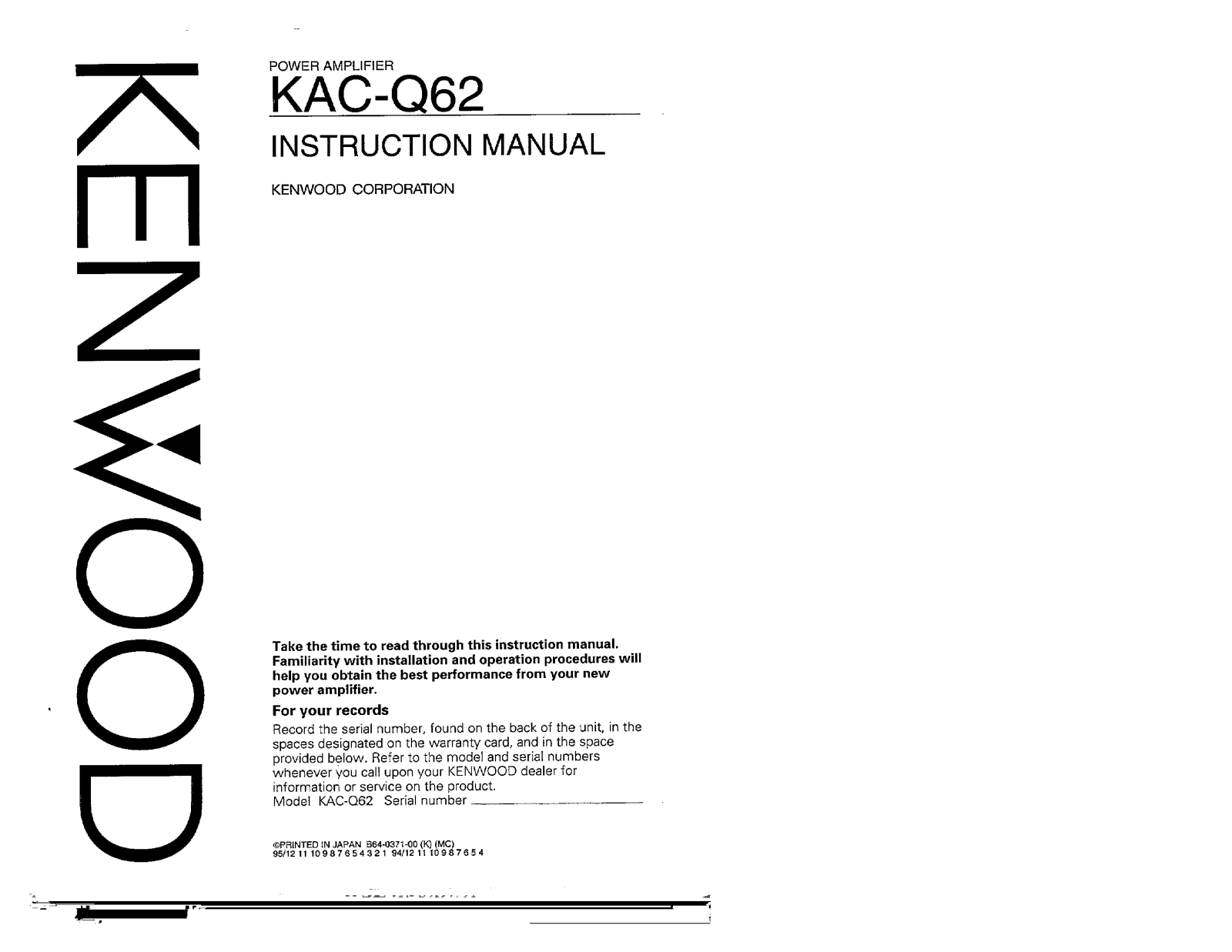 Kenwood KAC-Q62 Owner's Manual