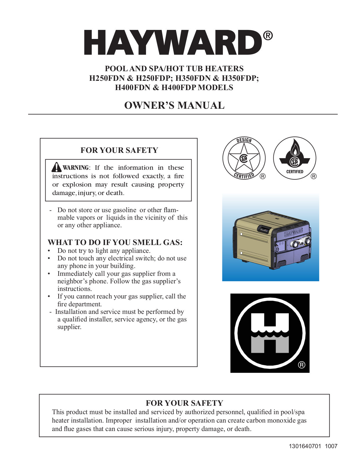 Hayward Pools H250FDP, H350FDP, H250FDN, H350FDN, H400FDN User Manual