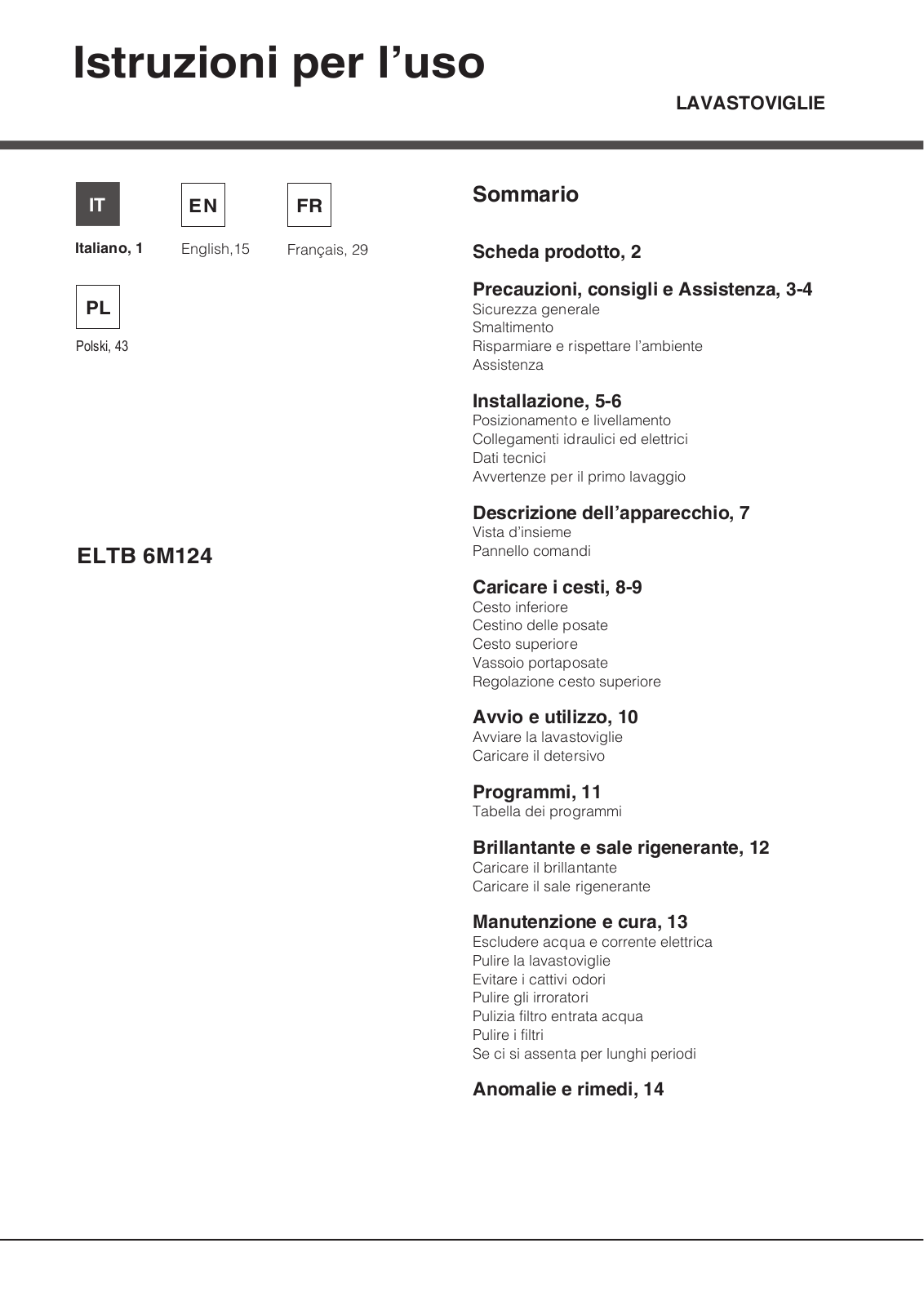 HOTPOINT ELTB 6M124 EU User Manual