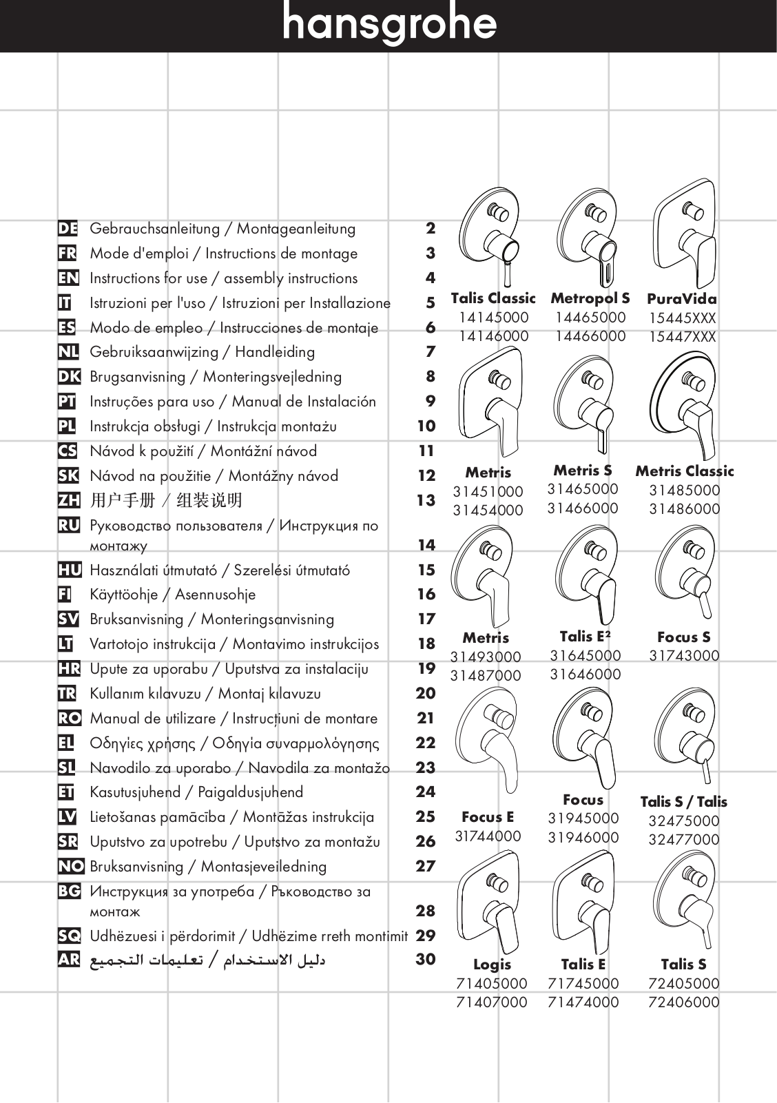 Hansgrohe 14145000, 14146000, 14465000, 14466000, 31465000 Instructions For Use/assembly Instructions