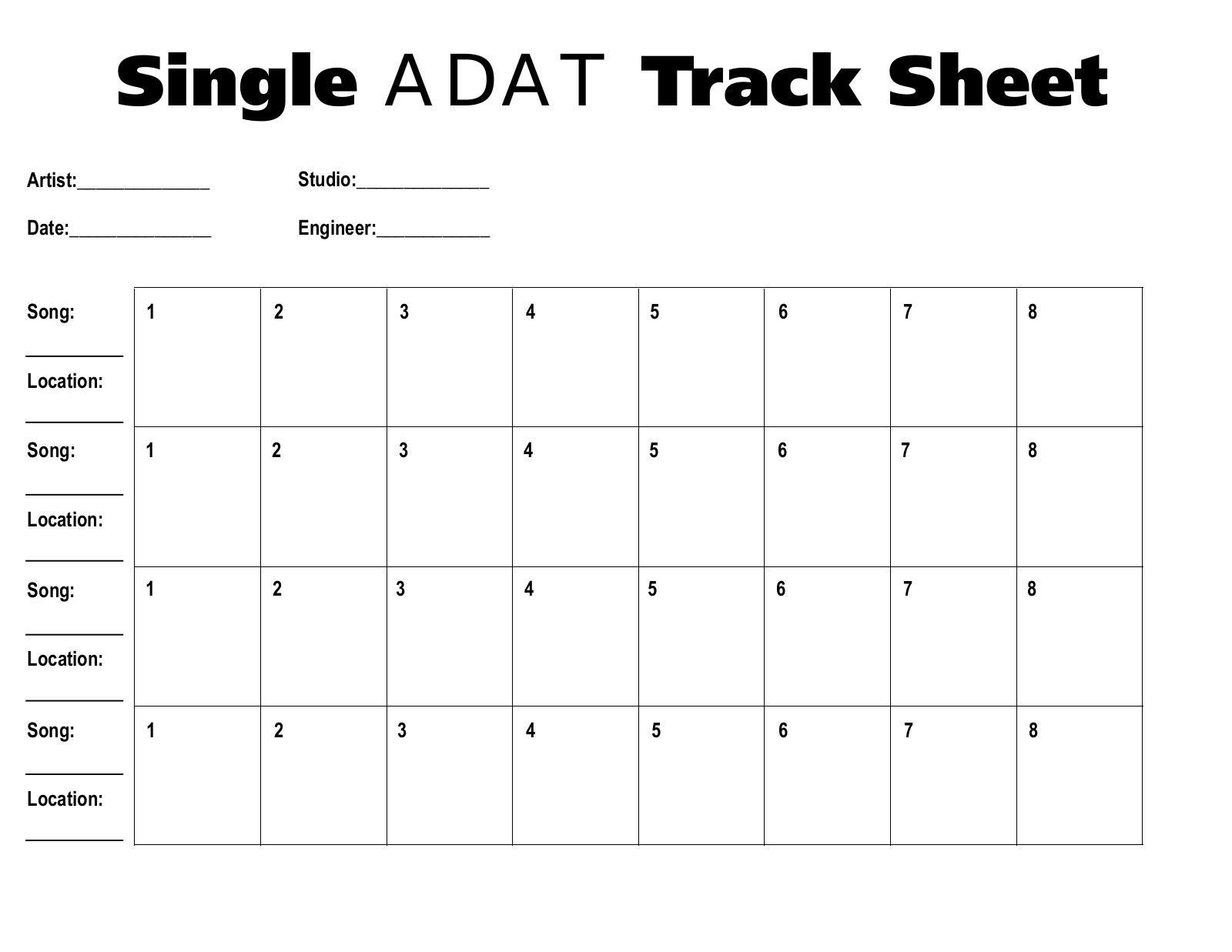 Alesis ADAT TRACKSHEETX1 User Manual