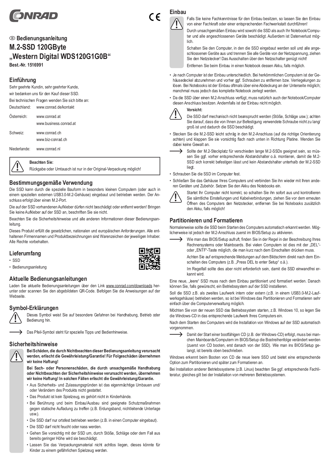 Conrad WDS120G1G0B Operation Manual