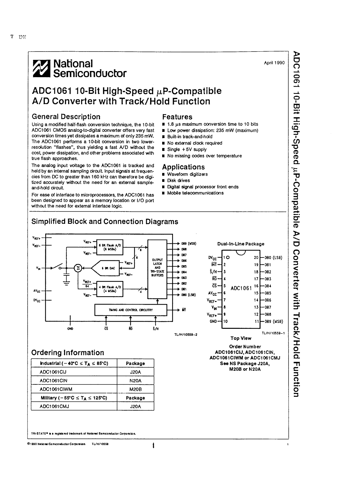 NSC ADC1061CIJ, ADC1061CIWM, ADC1061CIN Datasheet