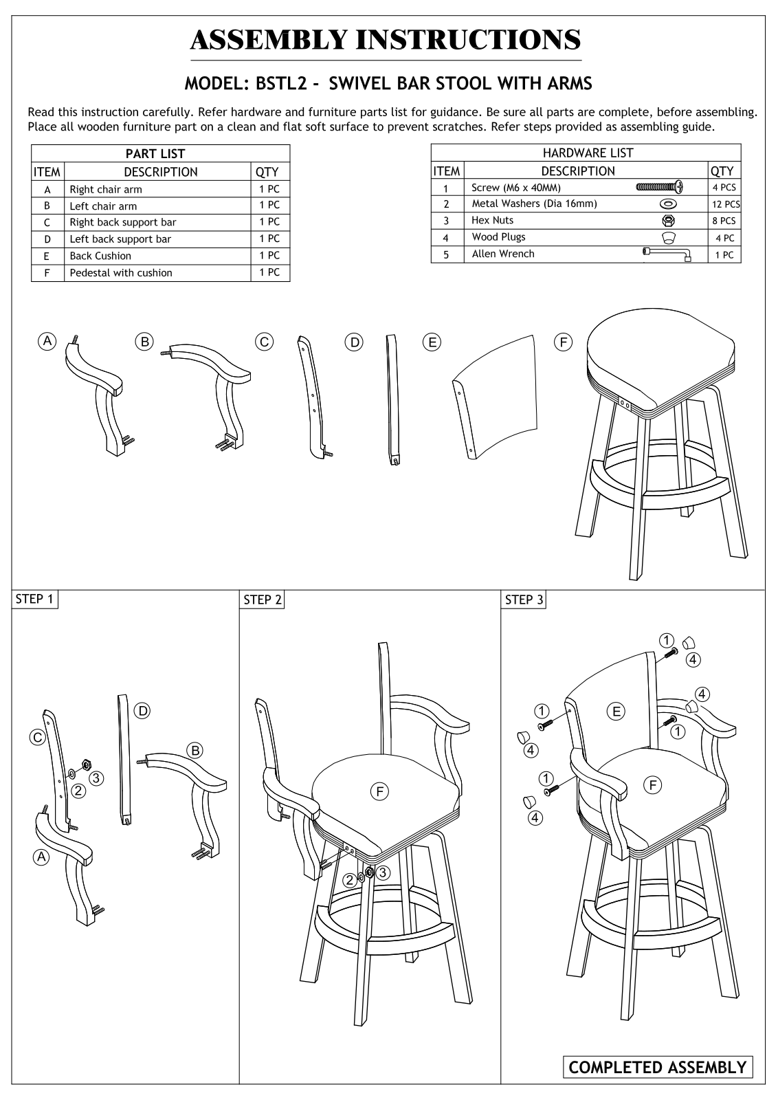 RAM Game Room BSTL2 Assembly Instructions