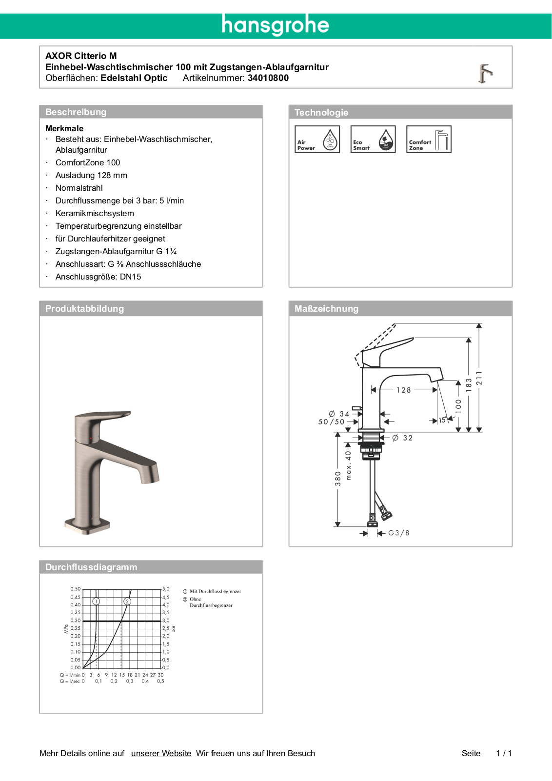 Hansgrohe AXOR 34010800 User Manual