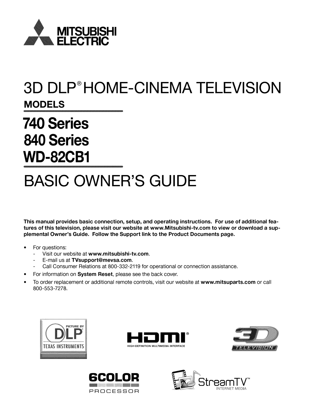 Mitsubishi WD-92840, WD-82740, WD-73740 Owner’s Manual