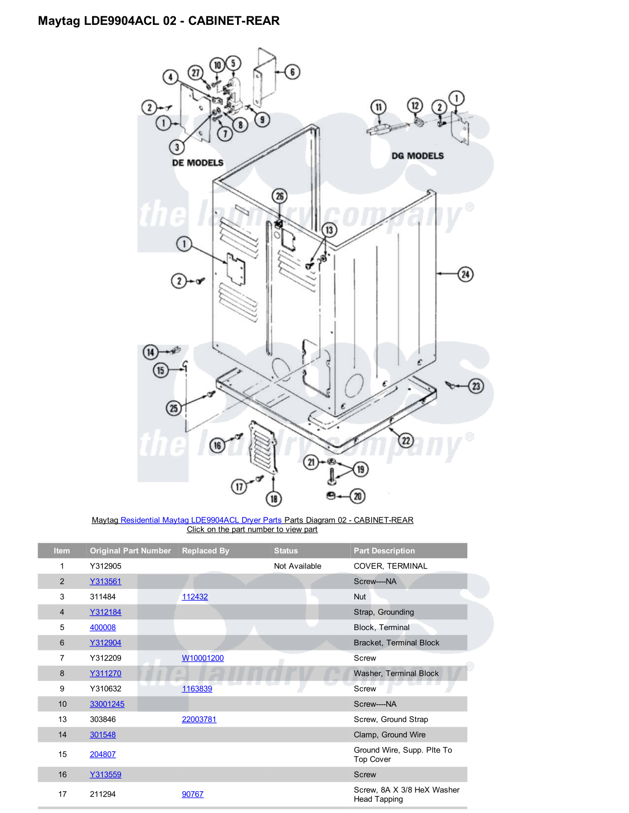 Maytag LDE9904ACL Parts Diagram