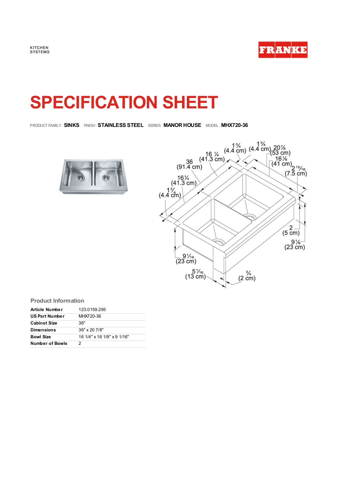 Franke Foodservice MHX720-36 User Manual