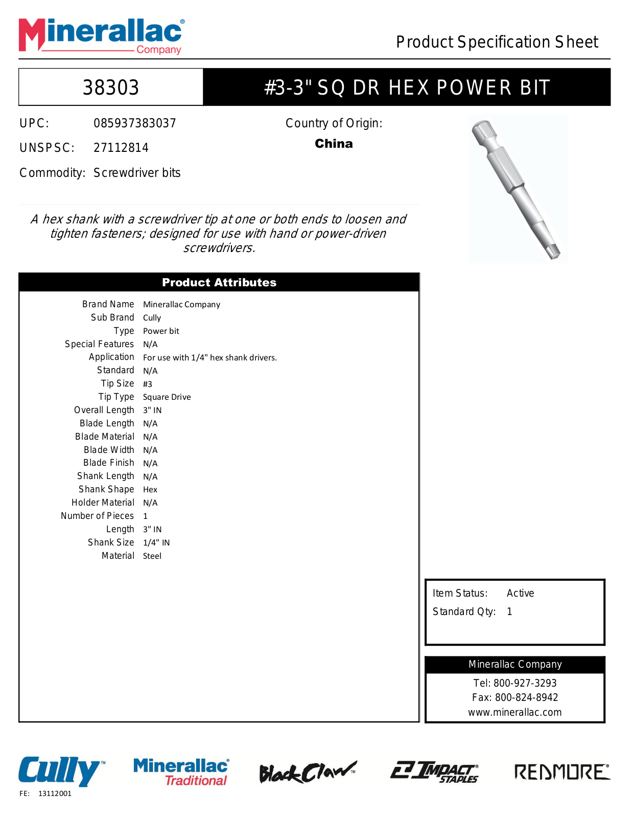 Minerallac Company 38303 Specification Sheet - ManualMachine.com